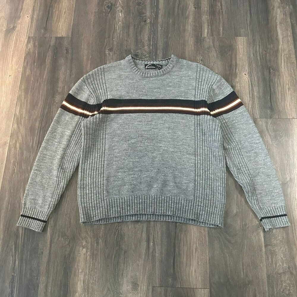 Vintage Extreme Knit Sweater Gray Ribbed Wraparound Chest Stripe Skater Sz Large